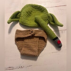 Kids Crochet Yoda Hat and Diaper Cover Set - Green and Tan